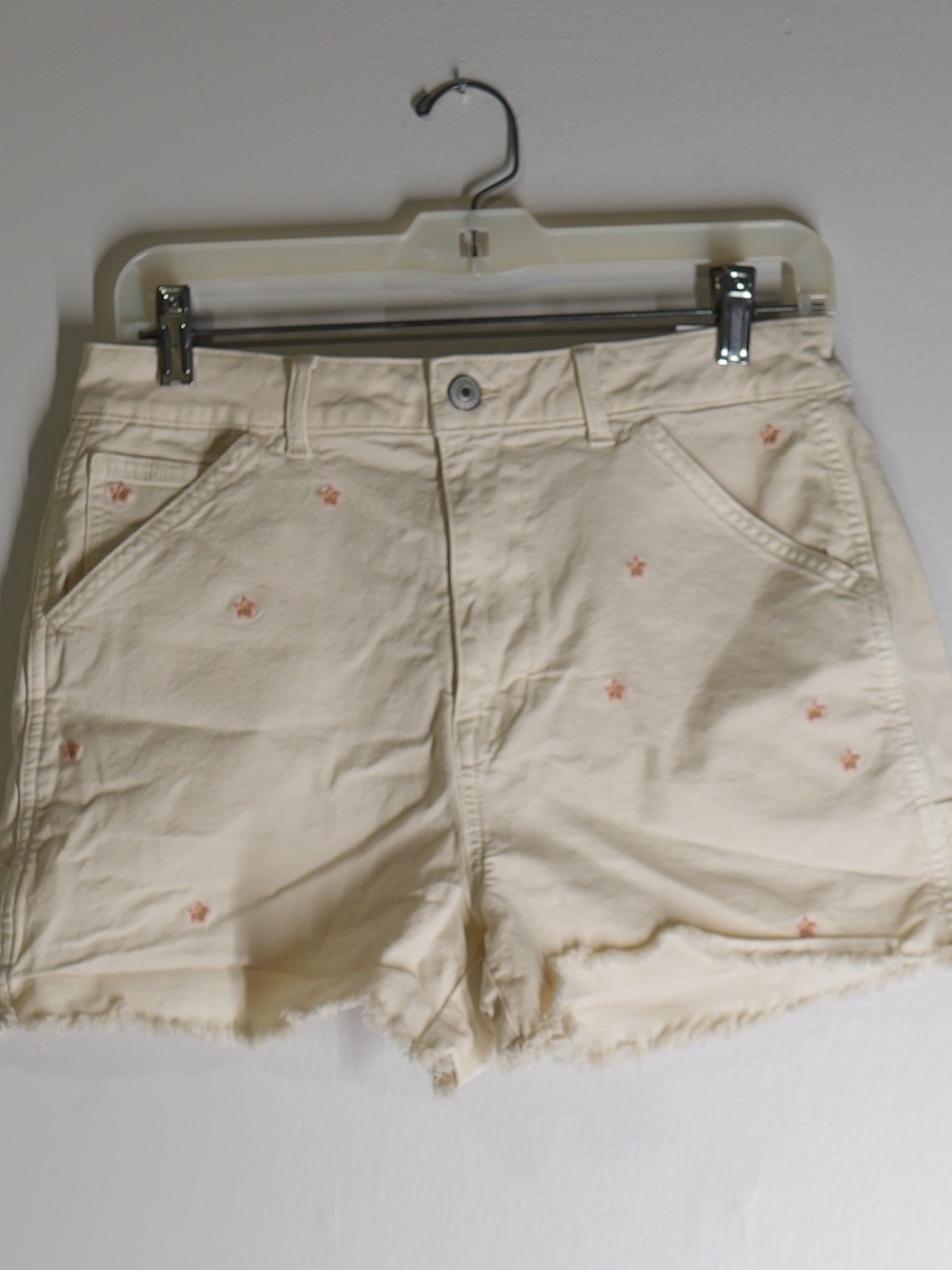 American Eagle Outfitters Cream Embroidered Star High-Rise Jean Shorts